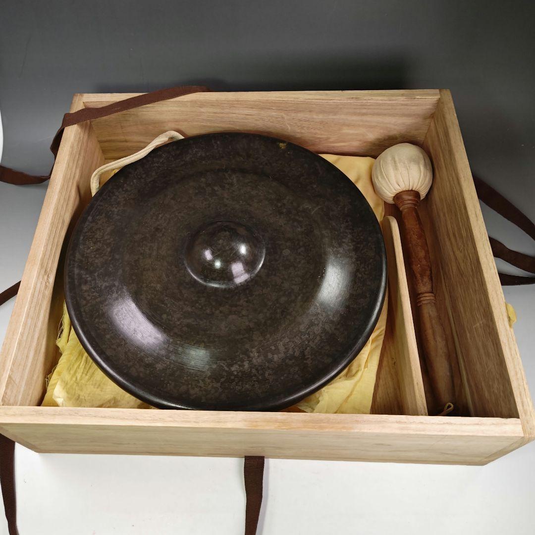 イ395 銅鑼『唐銅風炉師藤井宗喜』『砂張銅鳴物銅鑼共箱』茶道具