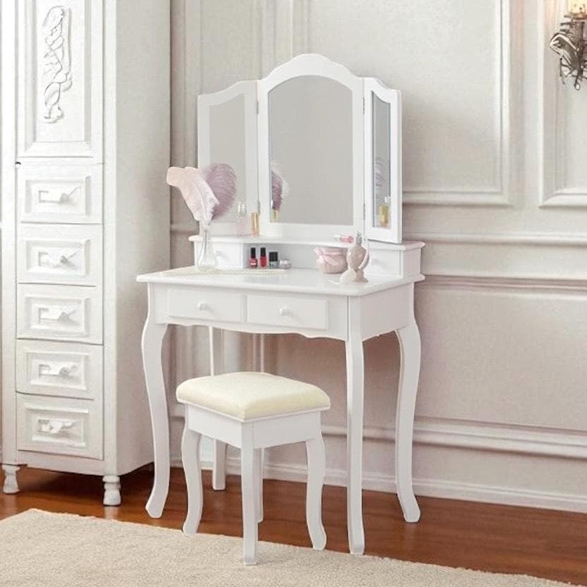 新品】三面鏡ドレッサー スツール付き アンティーク 調 猫脚