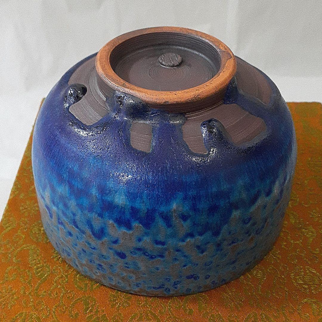 中国建泰焼 孔雀藍 抹茶碗