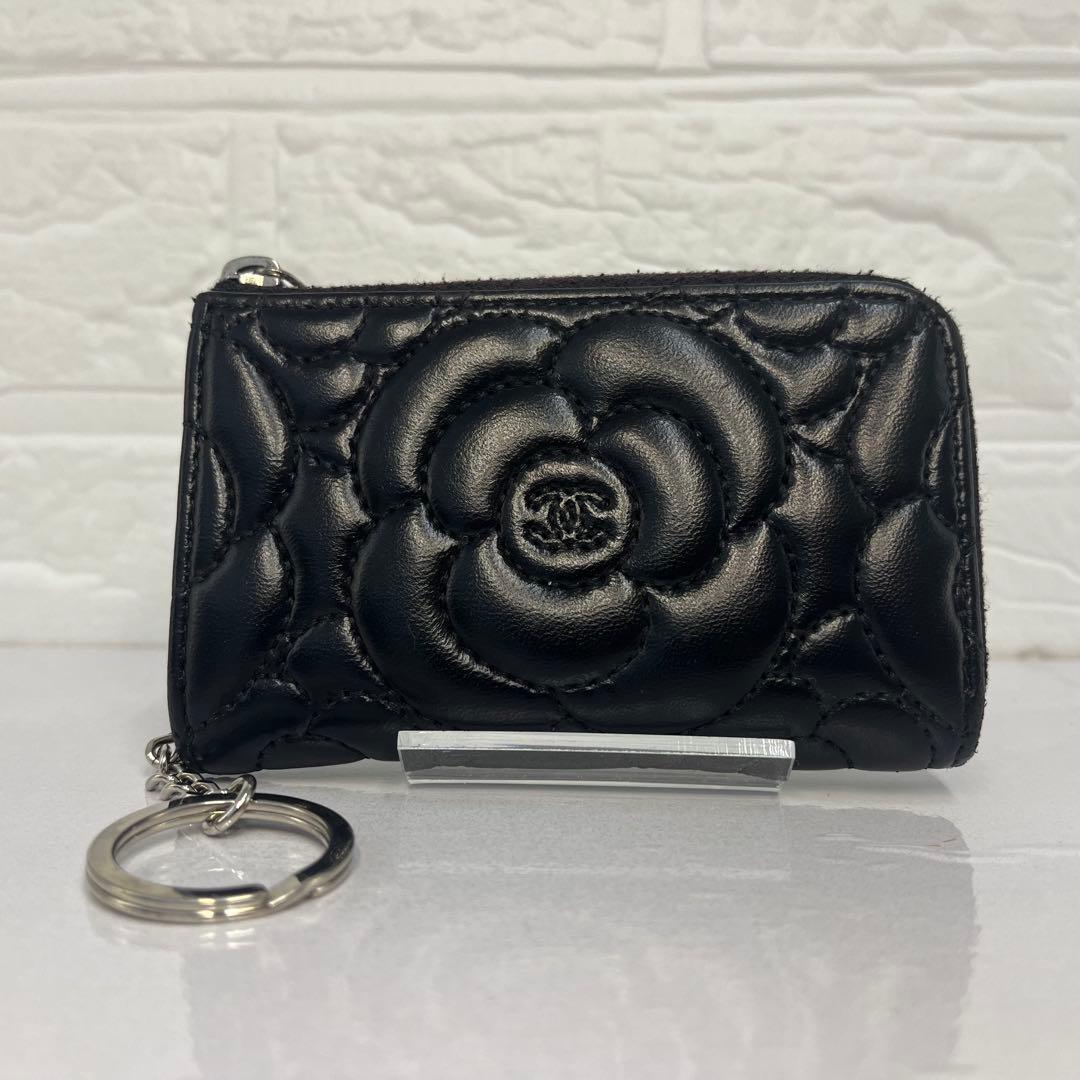 CHANEL シャネル ケース カメリア 財布 ブラック ファスナー良好