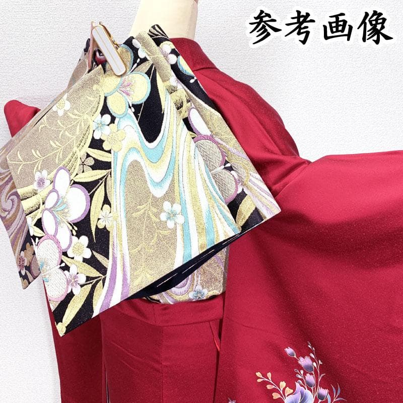502z29☆振袖 金彩 個性的 花 萩 赤×紫☆美品 成人式