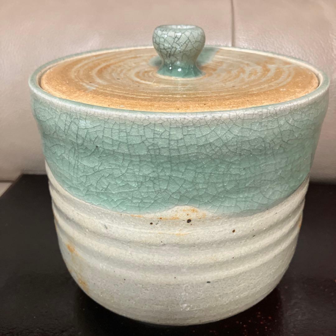 相馬焼 明月窯 馬の絵柄の青緑色水差し