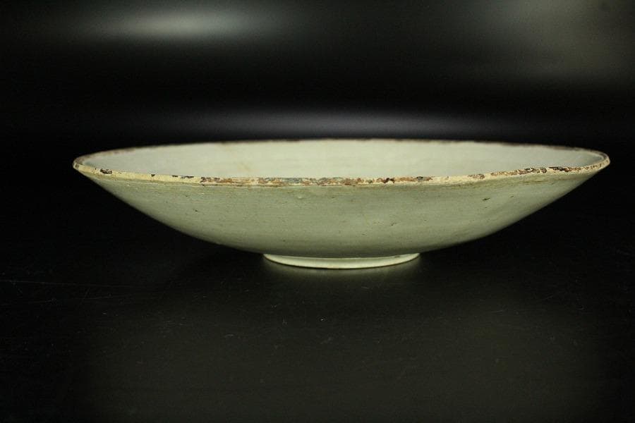 中国美術 唐物 白磁 印刻 双魚紋 碗 φ18cm 書付 仕服(K-RC959)