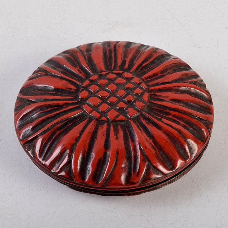 茶道具　剔紅　堆朱　花彫香合　時代箱　V　9267