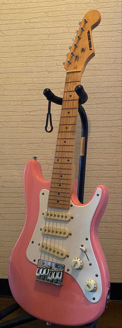 ミニエレキギターストラトキャスターピンクキッズ女子トラベルギタープレイテック廃番