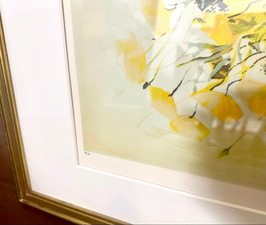 直筆サイン】【EA】ミッシェル・アンリ 花瓶の中の黄色い花 リトグラフ