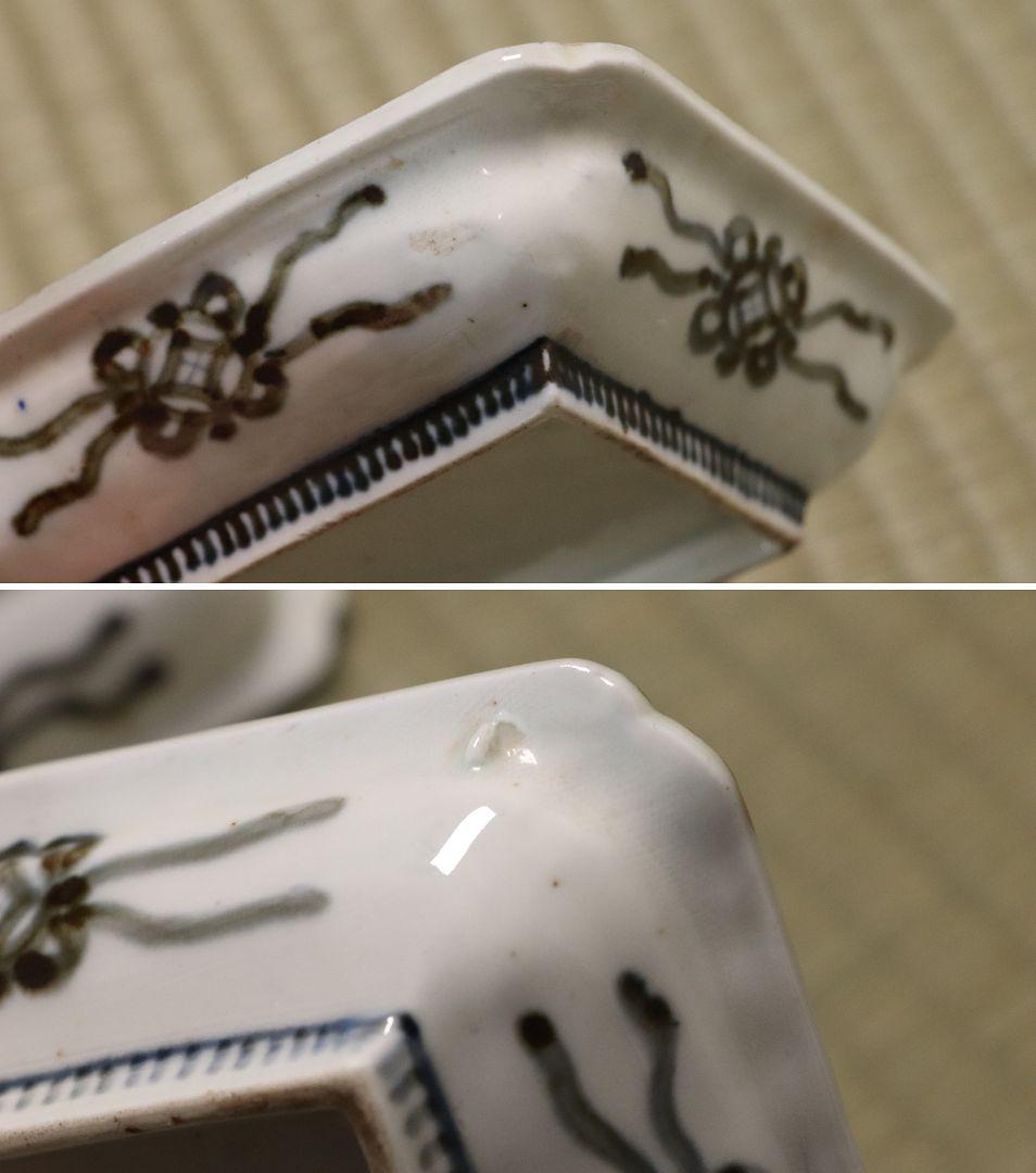 古伊万里 美人図 色絵 角皿 刺身皿 五客 人物 桜 小紋 明治期【MA424