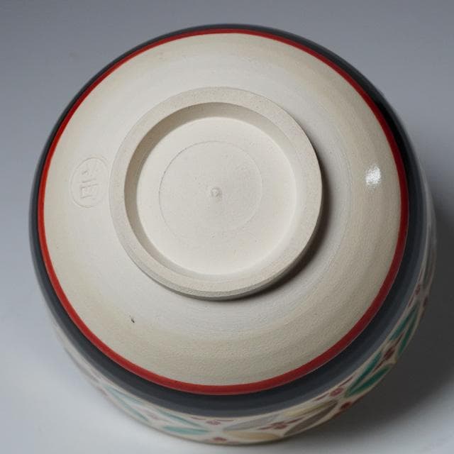 茜窯 岡田華渓 七宝絵茶碗 鵬雲斎宗匠御書付 共箱 茶道具