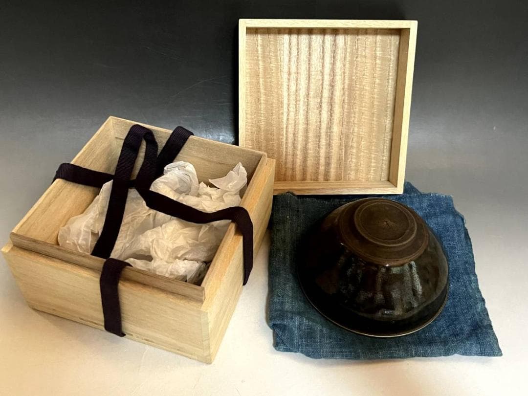 茶碗○古い天目釉茶碗 宋 無地桐箱付 古玩 唐物 中国 古美術 時代物