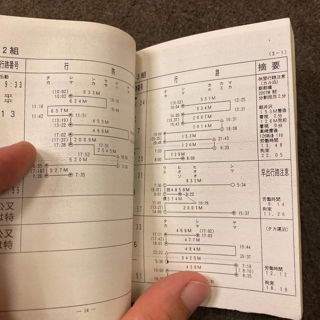 鉄道　新前橋電車区　家庭行路表