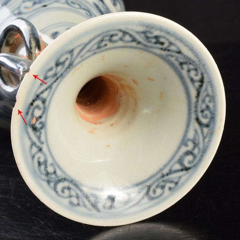 中国　青花　山水人物文　双耳瓶　玉壺春瓶　C　6900