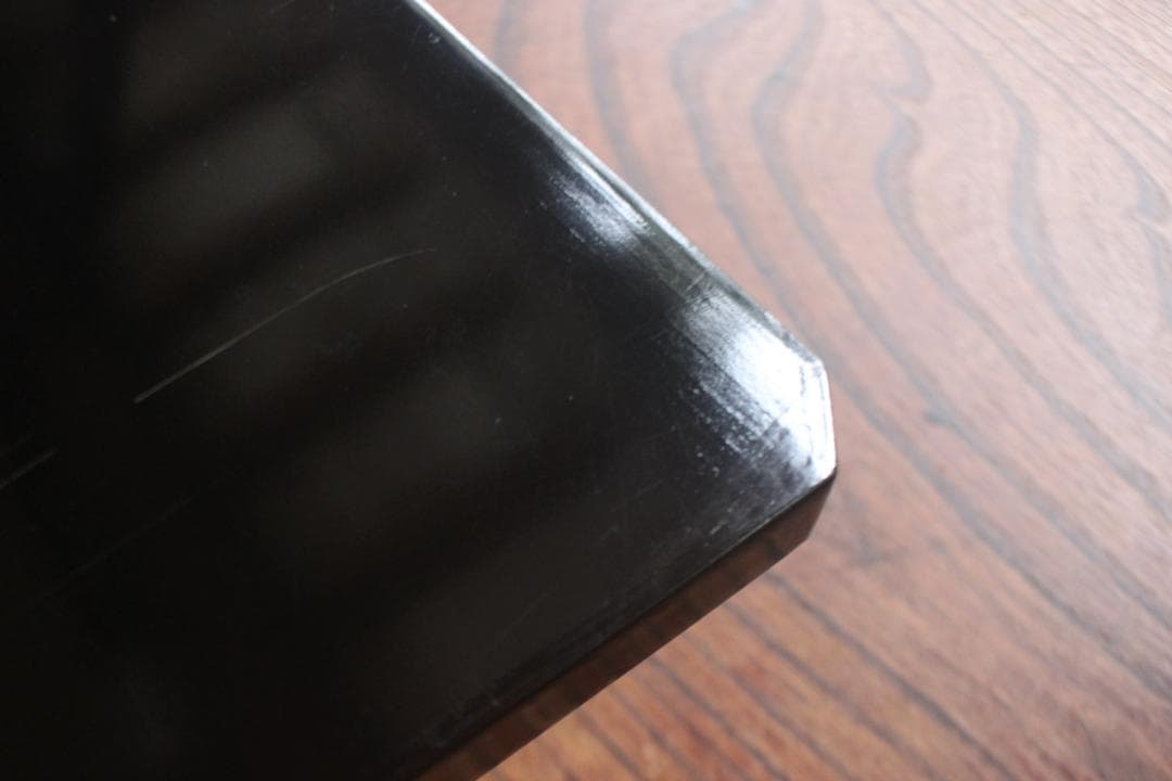 時代逸品！端正な黒漆に優美な木芙蓉文の映える隅切四方折敷（検京塗吉野塗お盆お膳