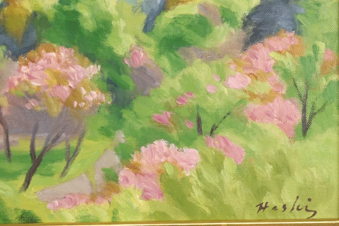 石川直　橋本博英 「 八重桜咲く 」 油彩F6号　青木画廊 BJ235