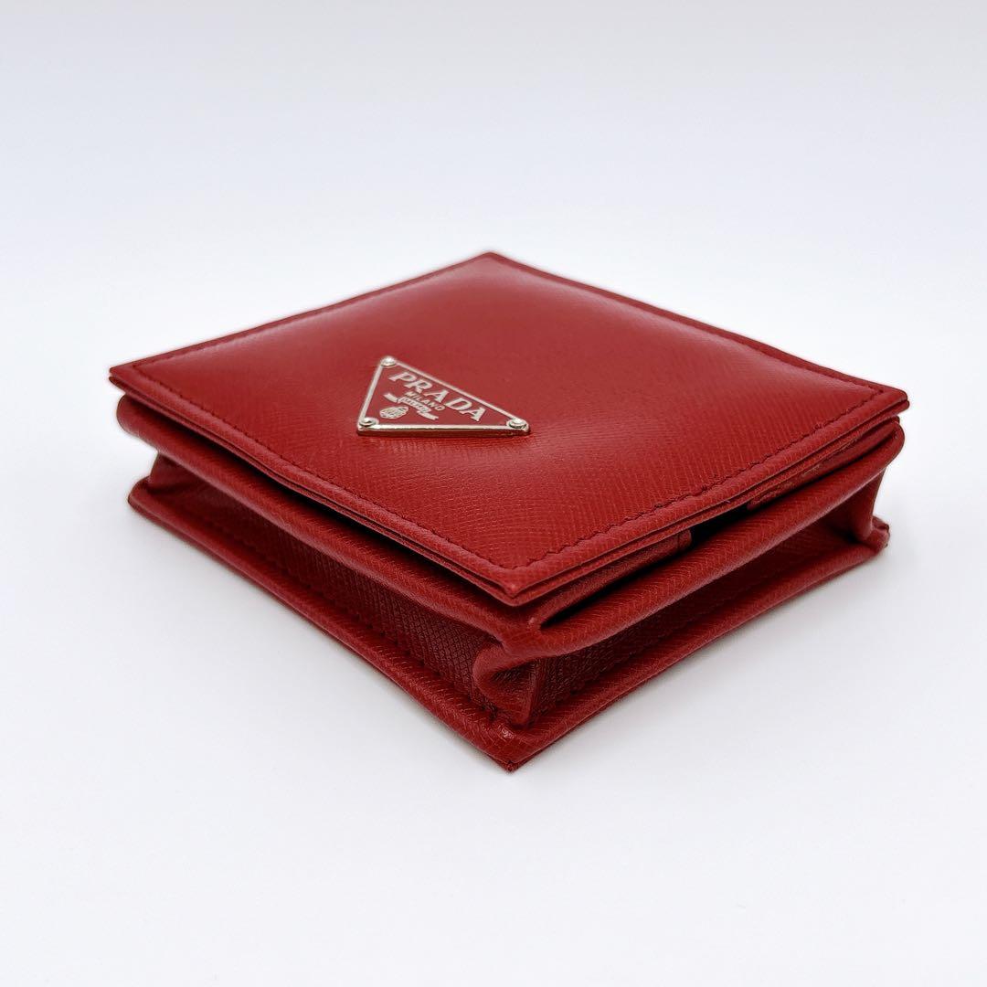 美品 ＊ PRADA プラダ サフィアーノ 三角ロゴ スクエア ケース 赤