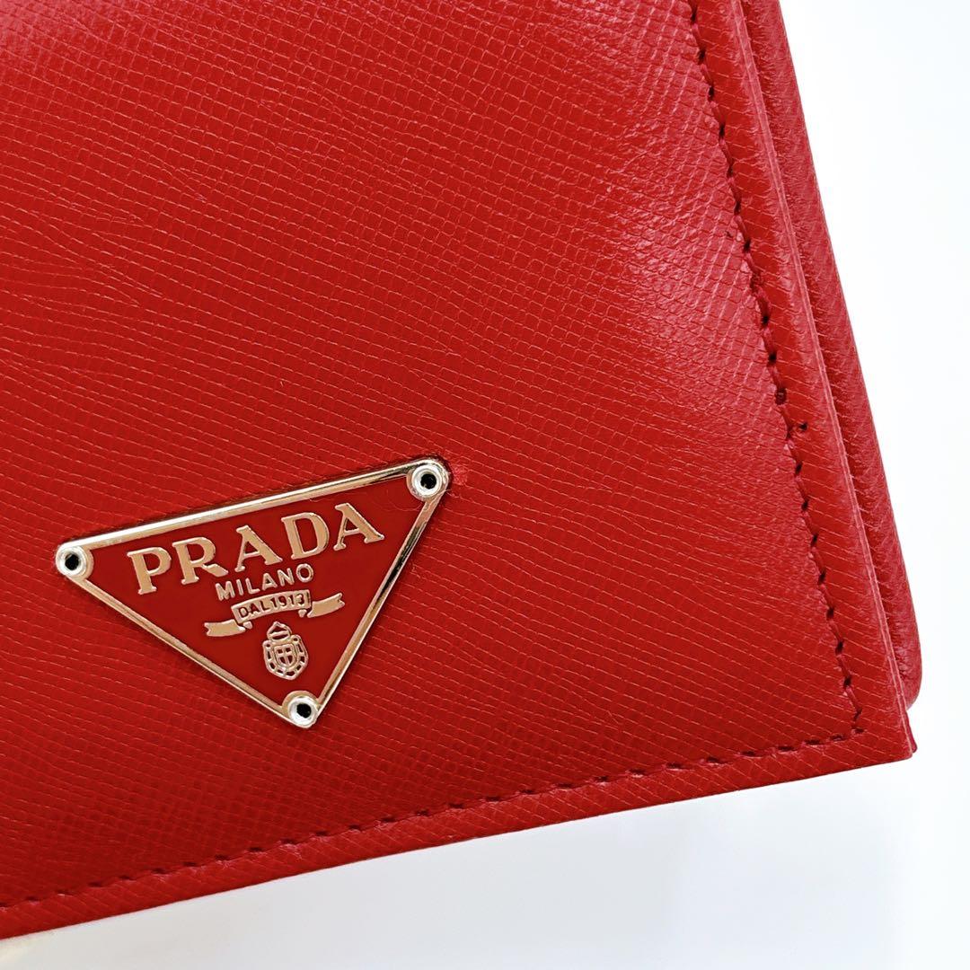 美品 ＊ PRADA プラダ サフィアーノ 三角ロゴ スクエア ケース 赤