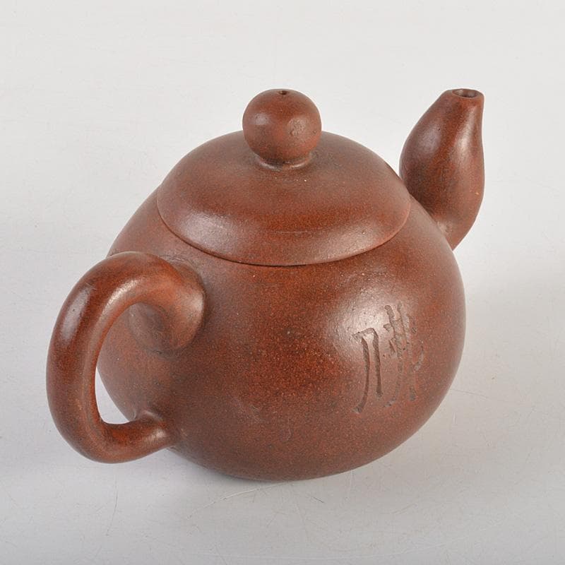 中国　紫砂　朱泥　漢詩布袋像文　急須　茶壷　在銘　N　6667