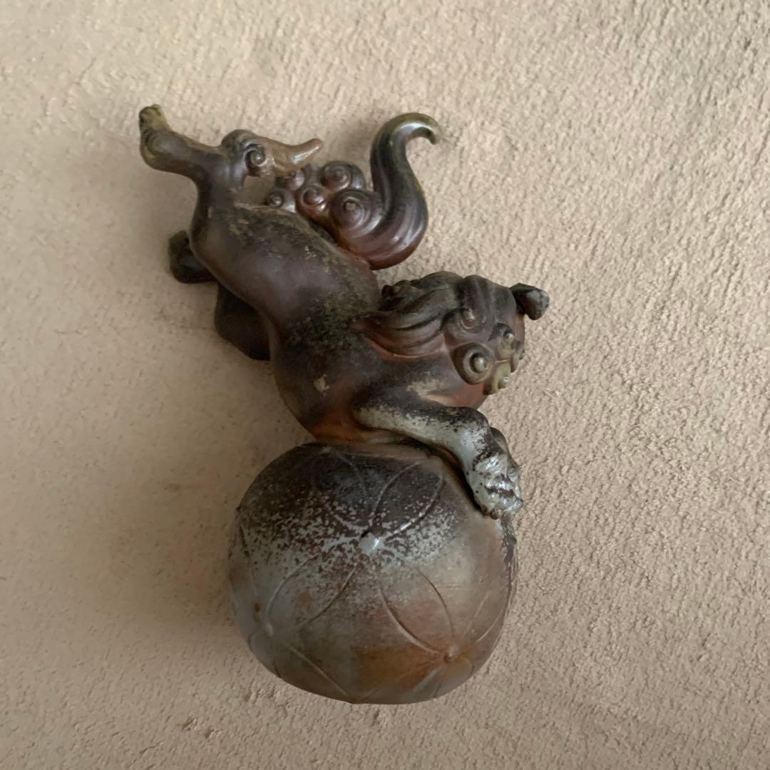 木村陶峰◇玉乗り獅子 縁起物◇備前焼◇ 跳獅子