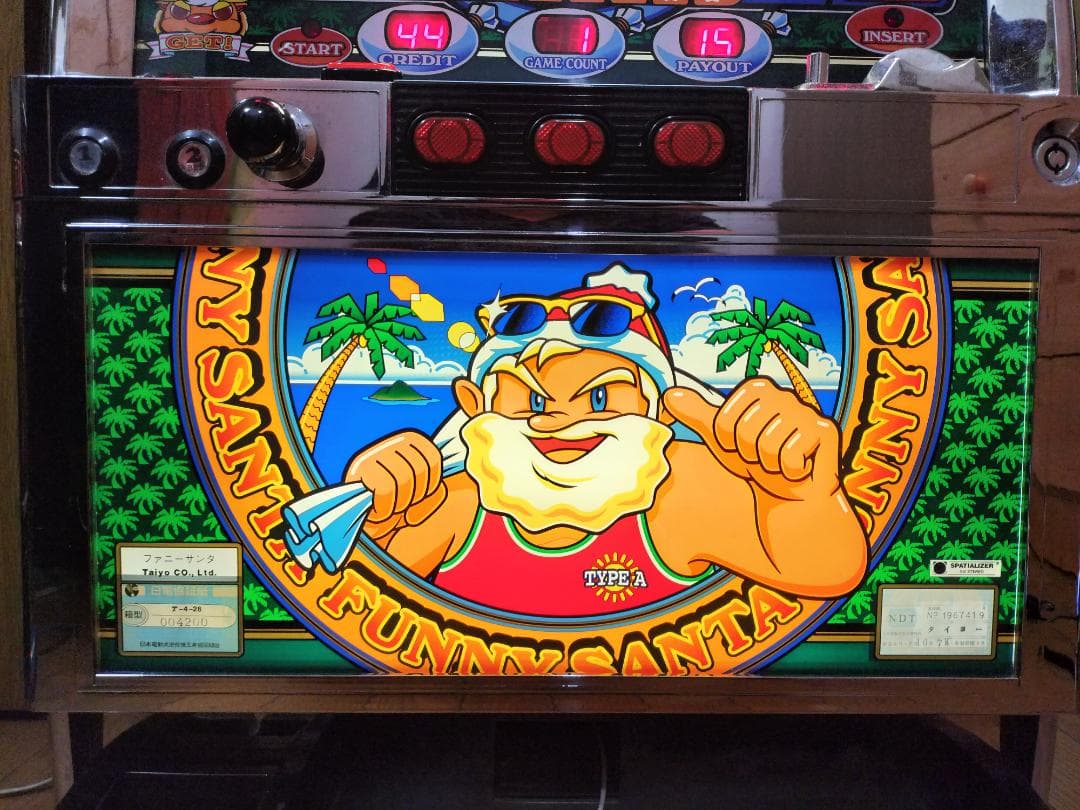 パチスロ実機】タイヨー☆ファニーサンタ【コイン不要機付】4号機