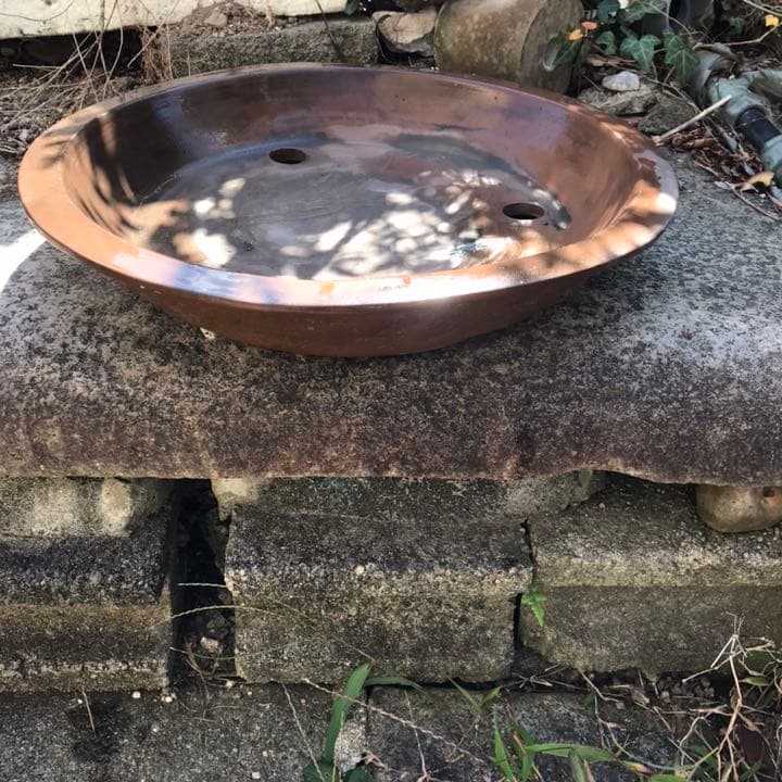 盆栽鉢 超希少レア時代朱泥大盆栽鉢落款木肌松皮中国山野草寄せ植え