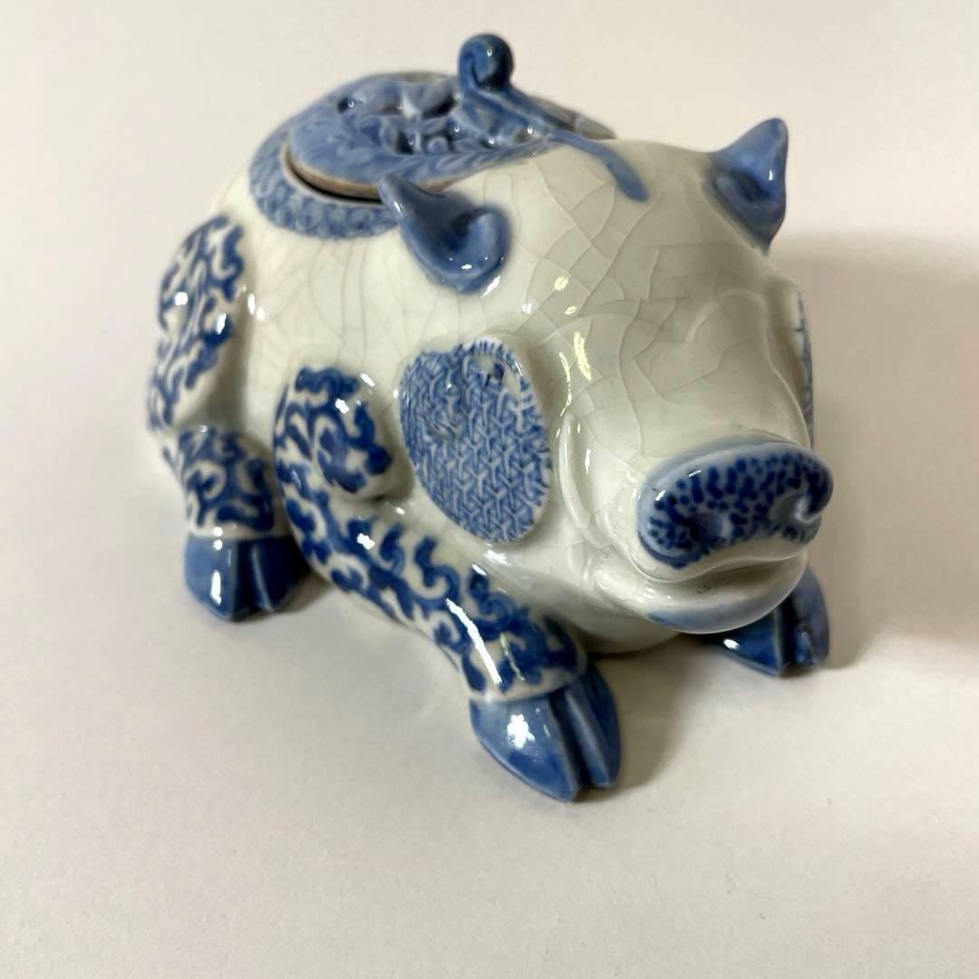 XG446 古染付・猪型香炉・古染付・伊万里・香炉・骨董・中国古玩