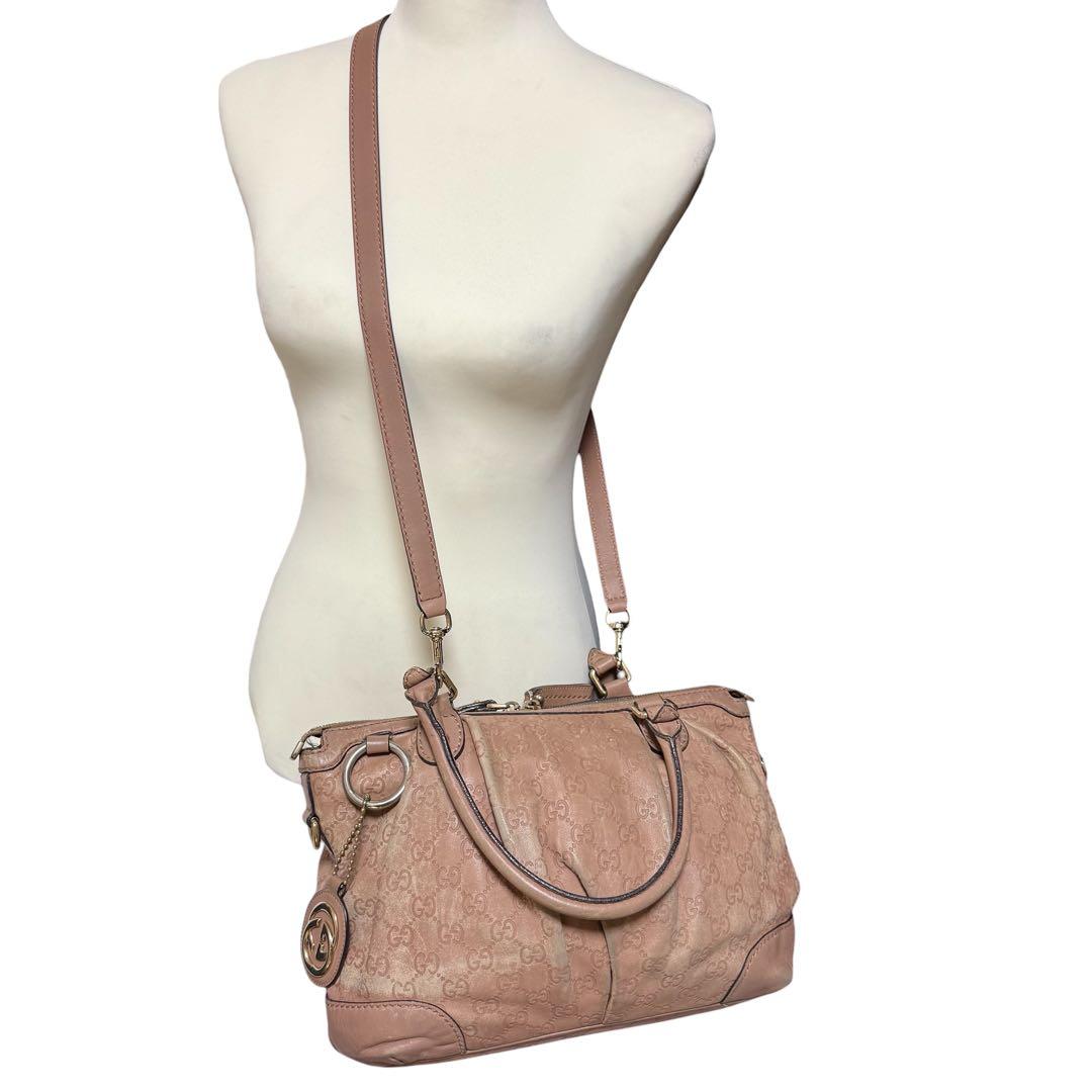 GUCCI グッチ スーキー 2WAYトートバッグ ピンク GGエンボス レザー