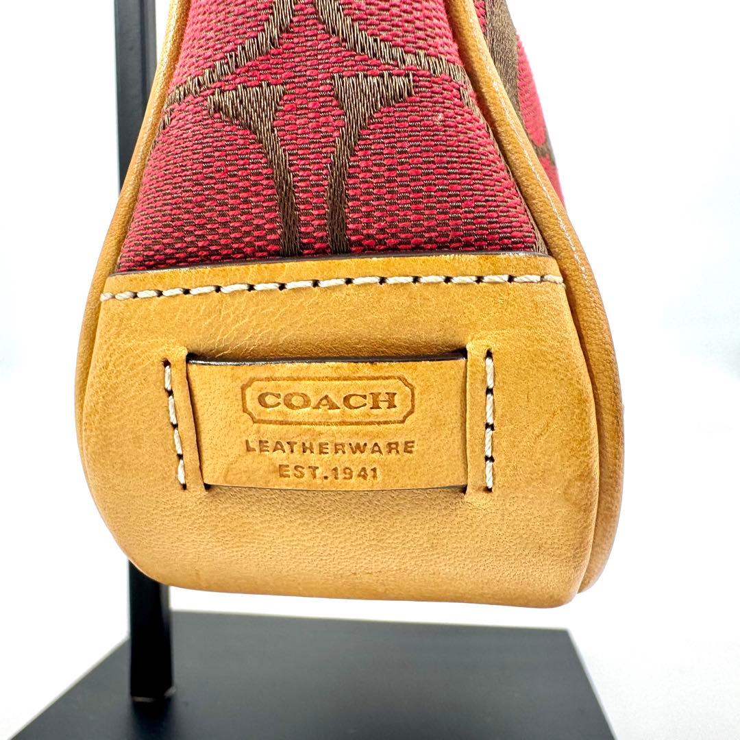 ✨美品✨COACH アクセサリーポーチ ミニバッグ キャンバス レザー レッド
