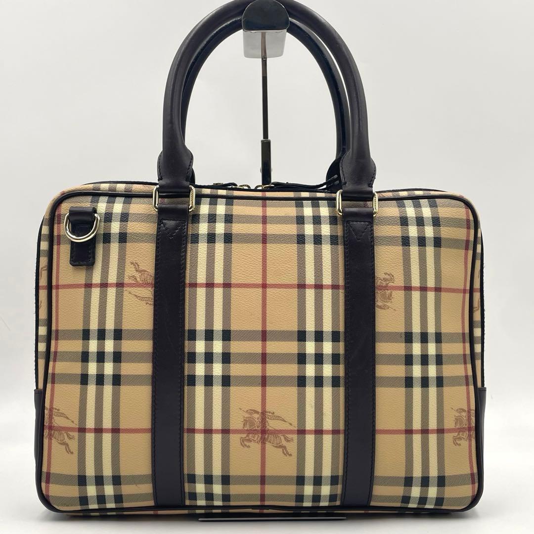 【美品】バーバリー ノバチェック ホースロゴ ビジネスバッグ 2way A4可