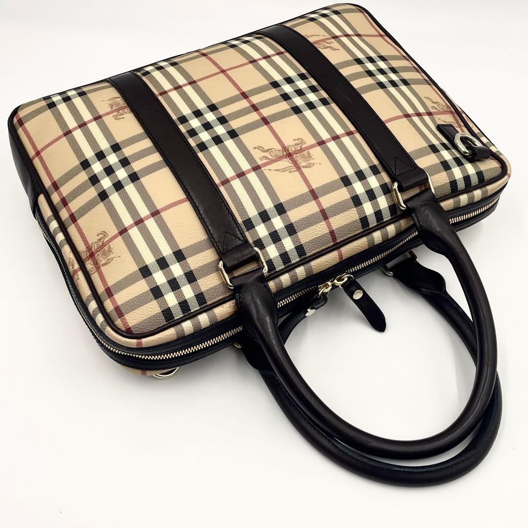 【美品】バーバリー ノバチェック ホースロゴ ビジネスバッグ 2way A4可