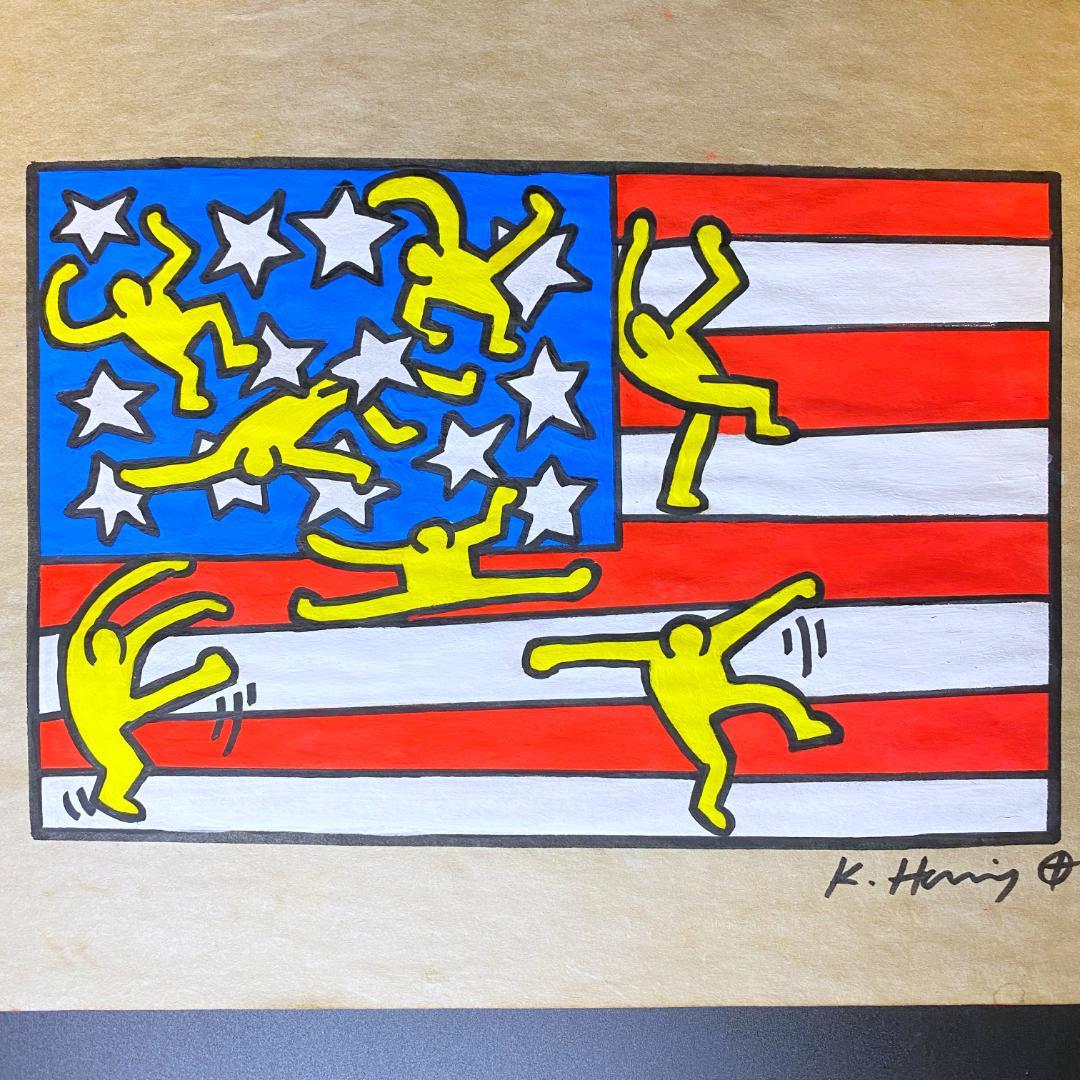 模写】キース・ヘリング ドローイング 水彩 手描き サイン・スタンプ入