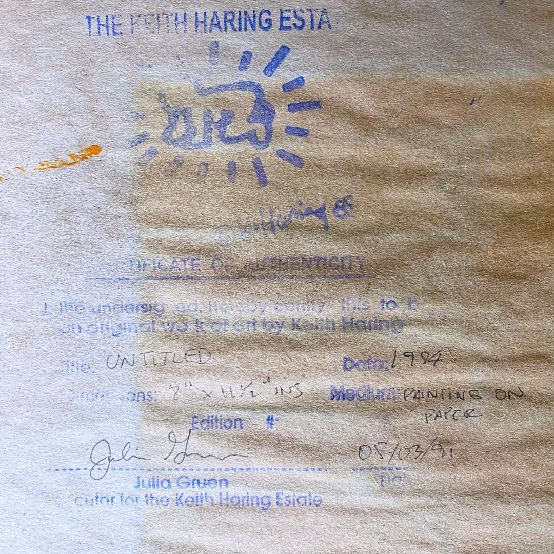 模写】キース・ヘリング ドローイング 水彩 手描き サイン・スタンプ入