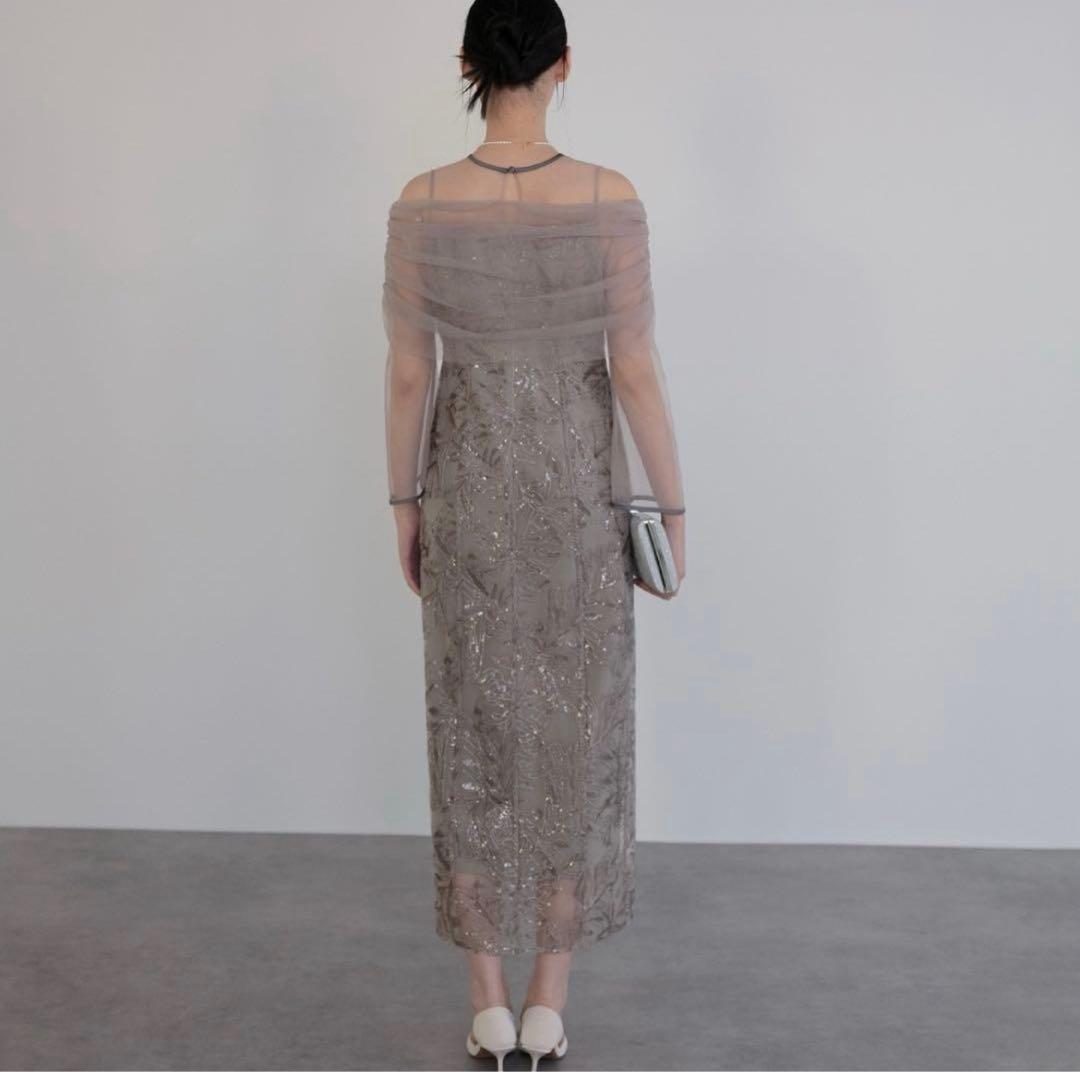 【即日発送】Leja チュールオフショルダー花柄Iラインドレスワンピース