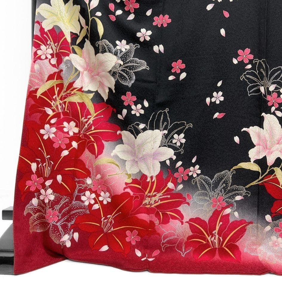 刺繍百合花吹雪振袖晴れの日成人式卒業式着物012a p