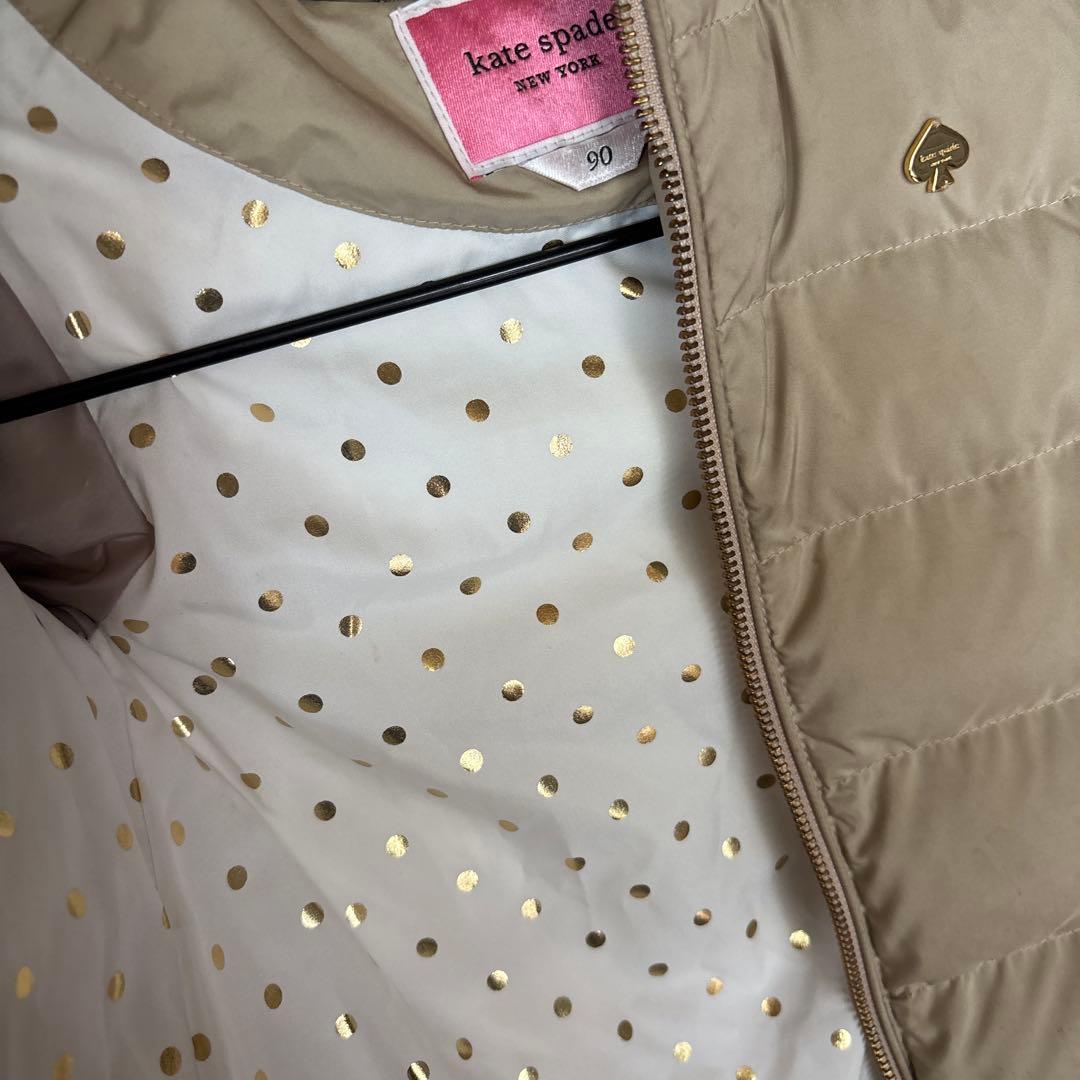 定価3.5万ケイトスペードファーフリルダウン90cmベージュロゴゴールド