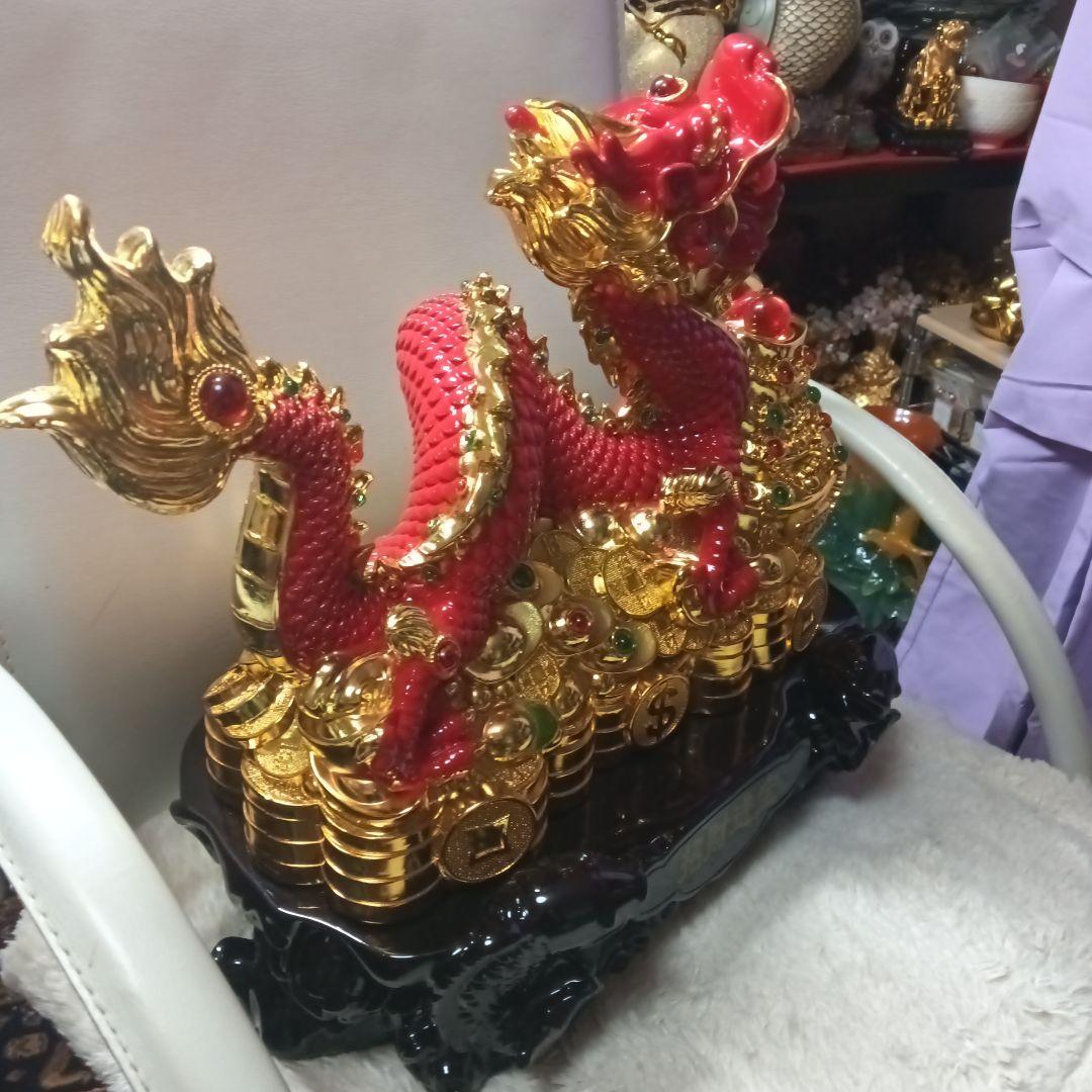 中国工芸品 赤色と金色の赤龍 富と繁栄の象徴 ダンシングドラゴン