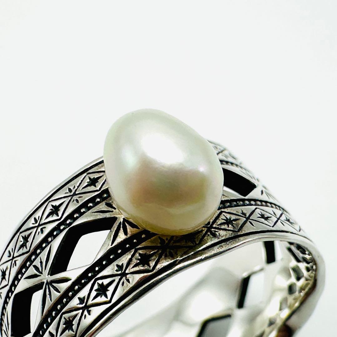 現行品　agete 35th コレクション　シルバーパールリング　ワイド　17号