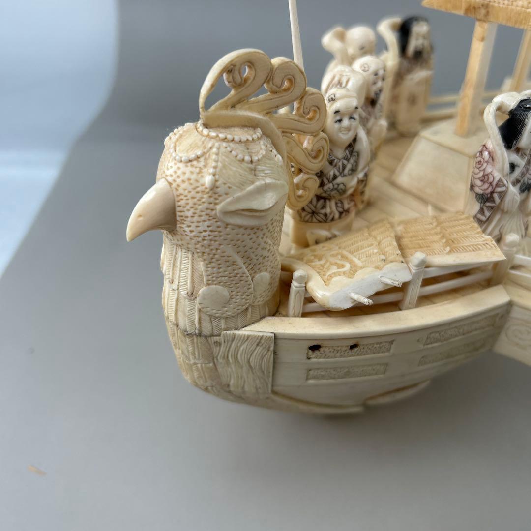 細工 彫刻 宝船七福神 根付 時代物置物人物 開運 長24cm 高28cm - メルカリ