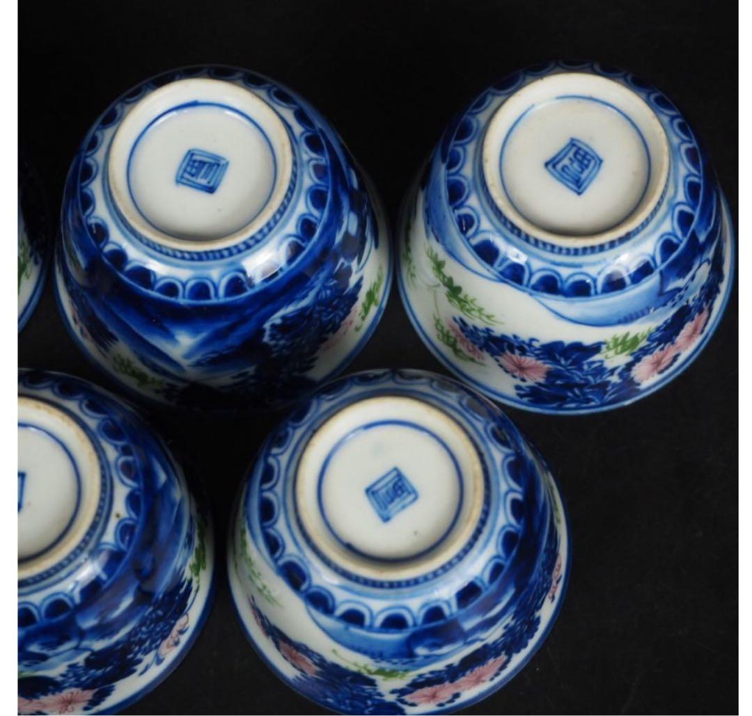 送料無料 幕末～明治『角富』銘 煎茶碗5客 希少 茶道具