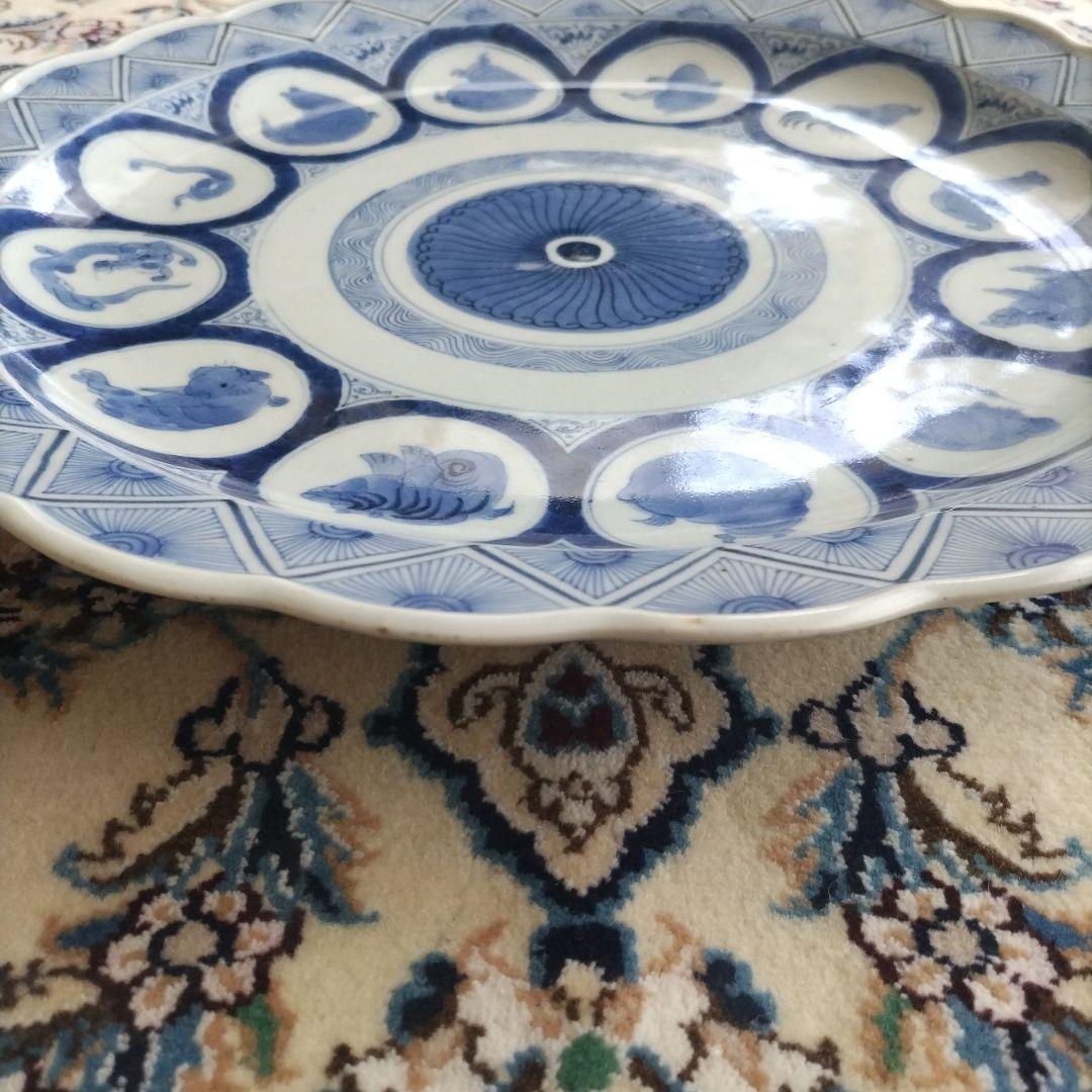時代 十二支 大皿 染付 江戸 41.5cm 古伊万里 図変わり 珍品 干支