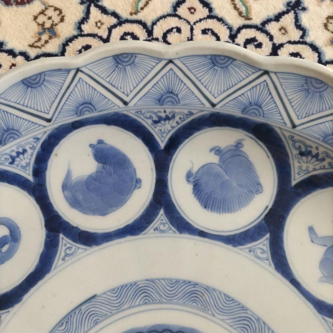 時代 十二支 大皿 染付 江戸 41.5cm 古伊万里 図変わり 珍品 干支