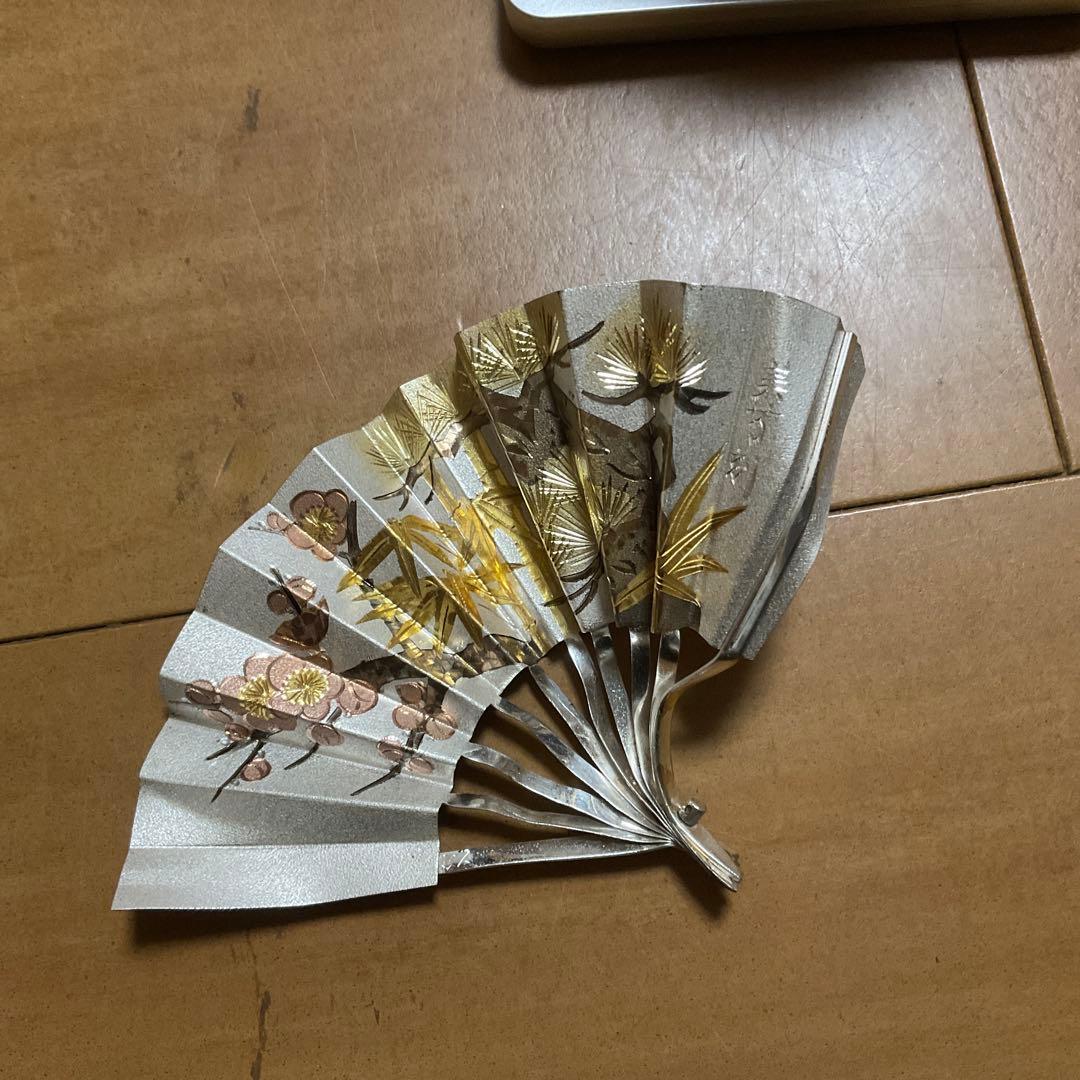 純銀 銀杯 銀盃 潰し 天賞堂 花模様 扇子 310g