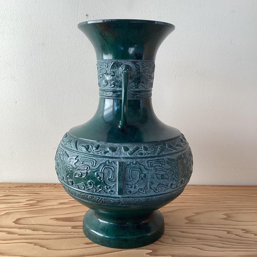 青銅花瓶 天龍作 高岡銅器 鋳芸花器 双耳花瓶 花瓶 工芸品 箱付き