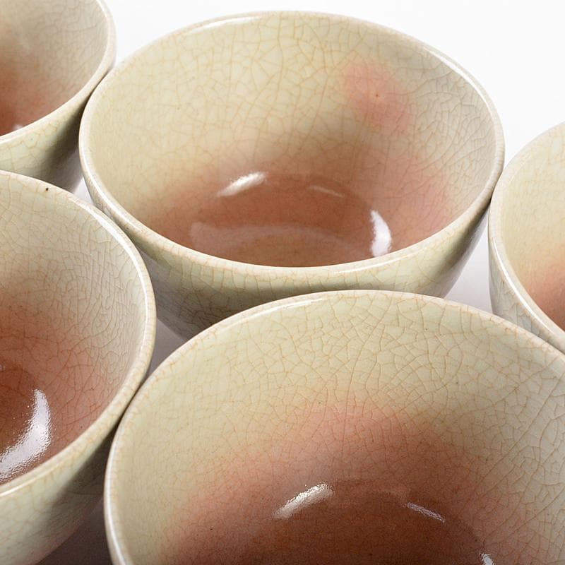 煎茶道具 北村和善作 御室焼 御本手 煎茶碗 五客 共箱