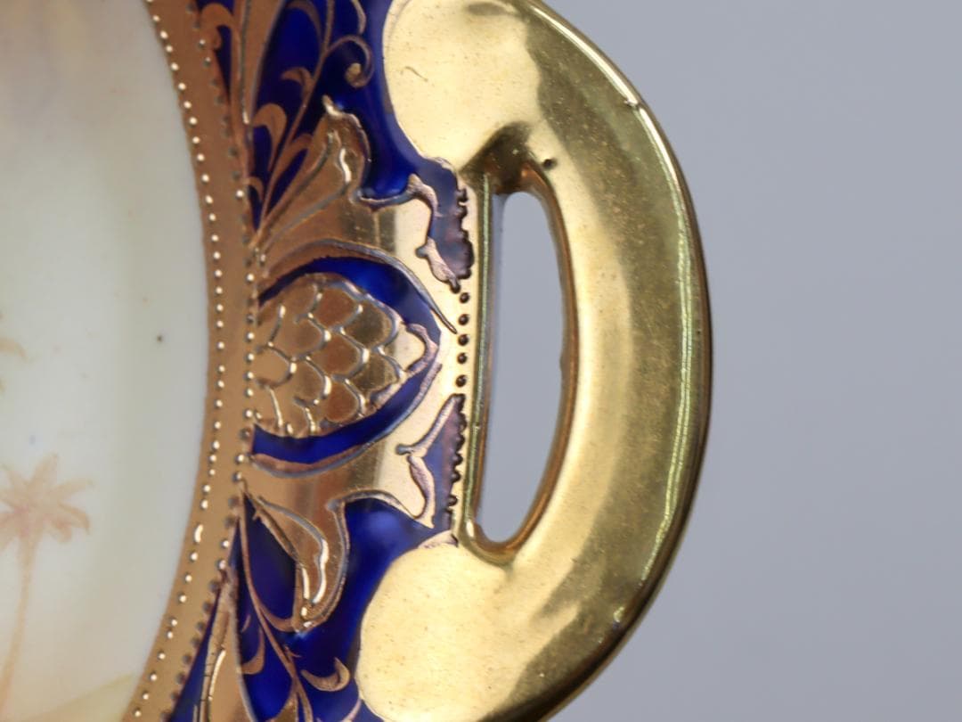 オールドノリタケ 金盛上砂漠風景 ハンドルボウル 手付鉢 飾り鉢