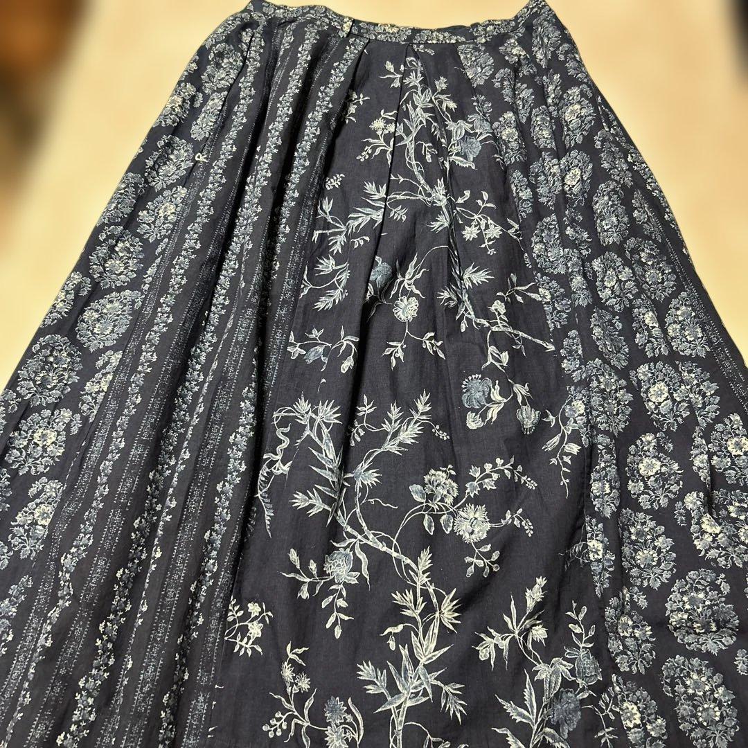 45Rインディゴフラワーパッチワークスカート　本日迄の出品です。