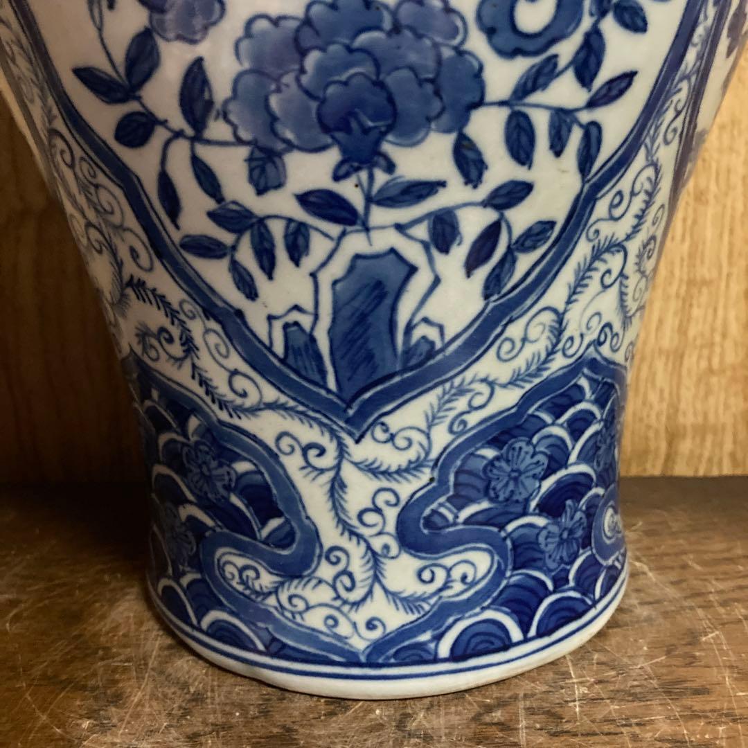 中国　染付　瓶　梅瓶　花鳥波之図　康熙年製銘