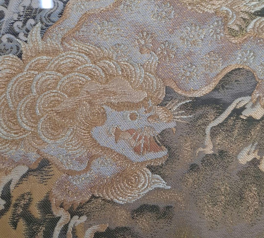 織り額】金箔に織 額付き 滝に唐獅子