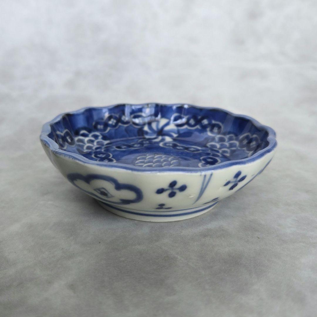 古伊万里　染付　豆皿　小皿　七宝繋ぎ　江戸時代　骨董　金継ぎ　アンティーク