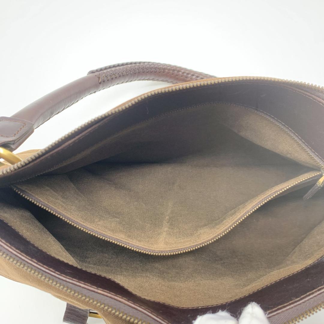 オールドグッチ ショルダーバッグ ハンドバック 真鍮色 キャンバス レザー