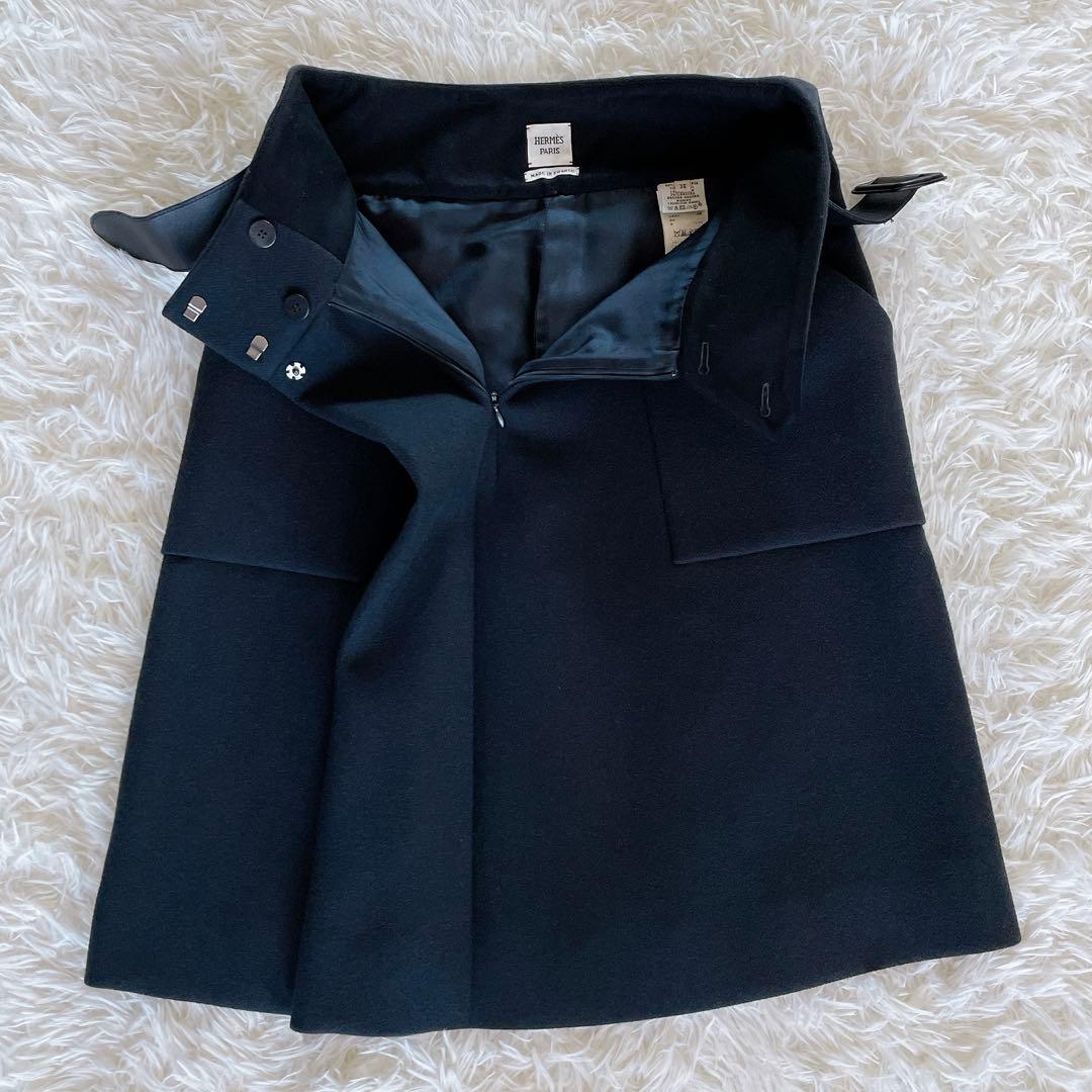 美品✨希少【エルメス】ウールアンゴラ ビッグベルトラップスカート ブラック 36