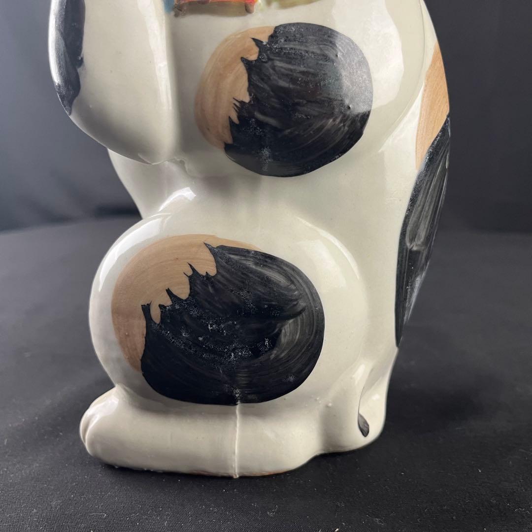 大正時代　手塗り色絵　可愛い招き猫　招福　縁起物　陶器　置物　25センチ